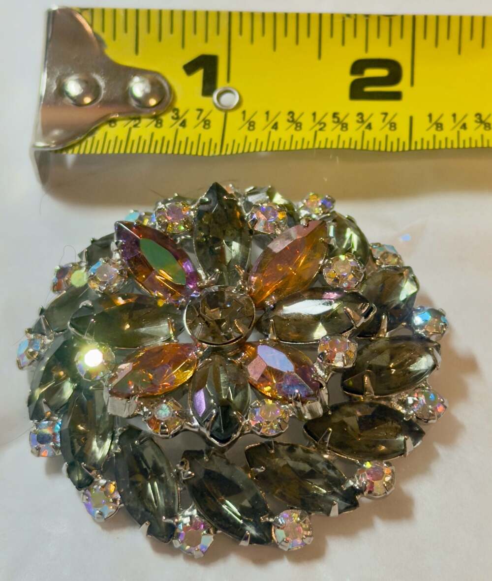 Vtg Garne Jewelry Marquise Aurora Crystal Flower Brooch  2"